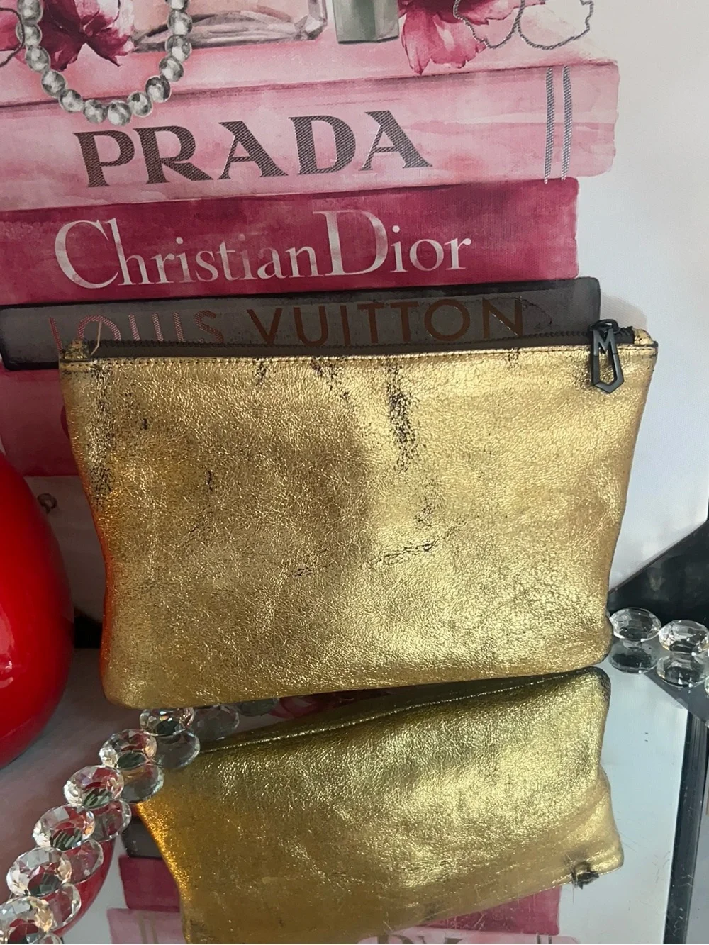 Marc Jacobs Metallic Gold Leather Wristlet Clutch